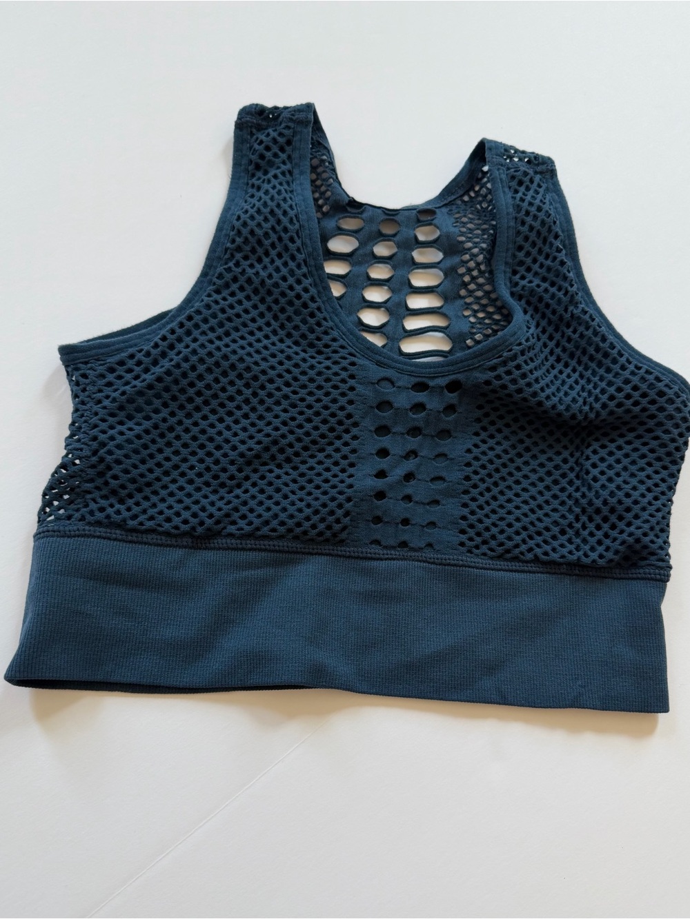 Mesh Seamless Sports Bra Crop Top navy blue Size Small Athleisure Gym Yoga